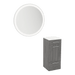 Rococo Mobile Styling Station with Tilt-out Appliance Holder, Solid Surface Countertop, and Silver Round Glo Mirror - Kaemark