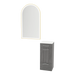 Rococo Mobile Styling Station with Tilt-out Appliance Holder, Solid Surface Countertop, and Gold Arch Paloma Mirror - Kaemark