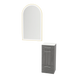 Rococo Mobile Styling Station with Tilt-out Appliance Holder, Solid Surface Countertop, and Gold Arch Paloma Mirror - Kaemark