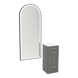Rococo Mobile Styling Station with Tilt-out Appliance Holder, Solid Surface Countertop, and Black Full-Length Arch Paloma Mirror - Kaemark
