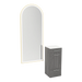 Rococo Mobile Styling Station with Tilt-out Appliance Holder, Solid Surface Countertop, and Gold Full-Length Arch Paloma Mirror - Kaemark