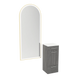 Rococo Mobile Styling Station with Tilt-out Appliance Holder, Solid Surface Countertop, and Gold Full-Length Arch Paloma Mirror - Kaemark