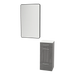 Rococo Mobile Styling Station with Tilt-out Appliance Holder, Solid Surface Countertop, and Black Rectangle Westin Mirror - Kaemark
