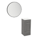 Rococo Mobile Styling Station with Tilt-out Appliance Holder, Solid Surface Countertop, and Black Round Westin Mirror - Kaemark