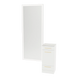 Rococo Mobile Styling Station with Tilt-out Appliance Holder, Solid Surface Countertop, and Silver Full-Length Rectangle Glo Mirror - Kaemark