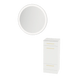 Rococo Mobile Styling Station with Tilt-out Appliance Holder, Solid Surface Countertop, and Silver Round Glo Mirror - Kaemark