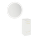 Rococo Mobile Styling Station with Tilt-out Appliance Holder, Solid Surface Countertop, and Silver Round Glo Mirror - Kaemark