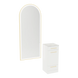 Rococo Mobile Styling Station with Tilt-out Appliance Holder, Solid Surface Countertop, and Gold Full-Length Arch Paloma Mirror - Kaemark