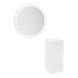 Rococo Mobile Styling Station with Tilt-out Appliance Holder, Solid Surface Countertop, and Silver Round Glo Mirror - Kaemark