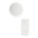 Rococo Mobile Styling Station with Tilt-out Appliance Holder, Solid Surface Countertop, and Silver Round Glo Mirror - Kaemark