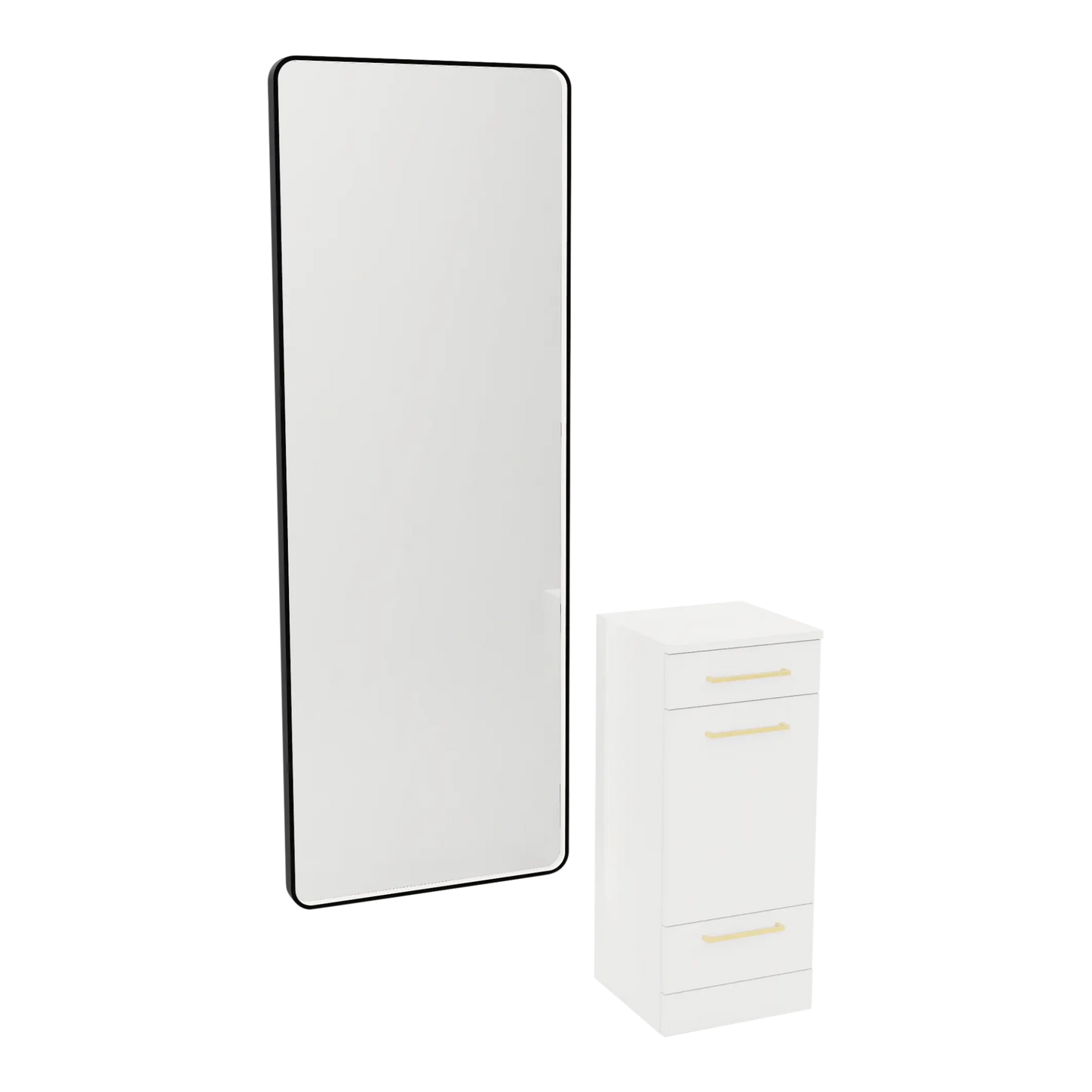 Rococo Mobile Styling Station with Tilt-out Appliance Holder and Black Full-Length Rectangle Westin Mirror - Kaemark