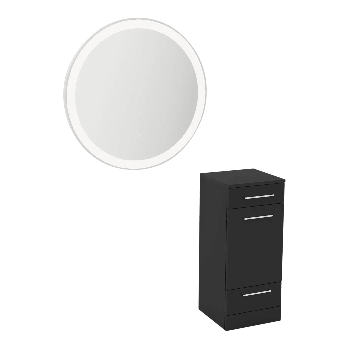 Rococo Mobile Styling Station with Tilt-out Appliance Holder and Silver Round Glo Mirror - Kaemark