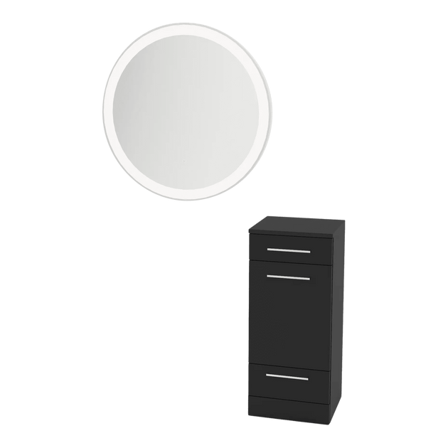 Rococo Mobile Styling Station with Tilt-out Appliance Holder and Silver Round Glo Mirror - Kaemark