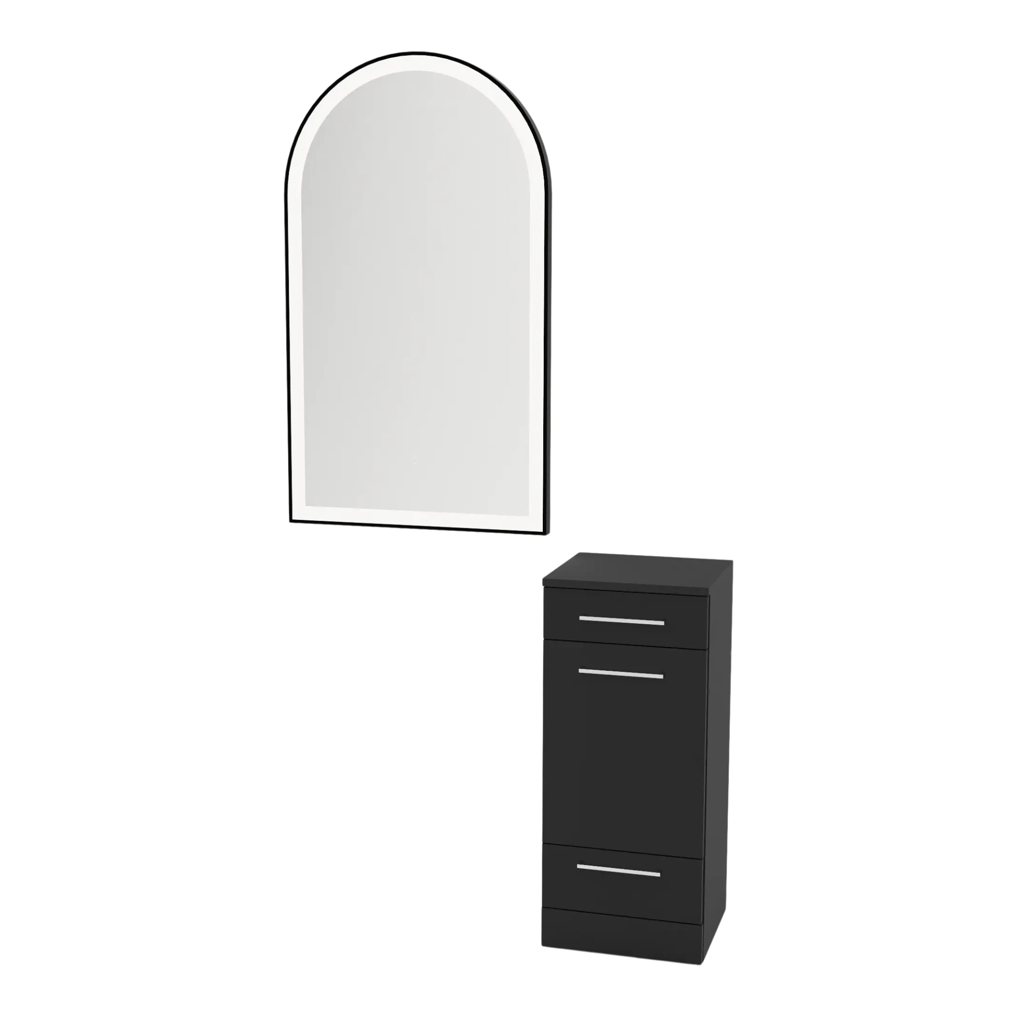 Rococo Mobile Styling Station with Tilt-out Appliance Holder and Black Arch Paloma Mirror - Kaemark