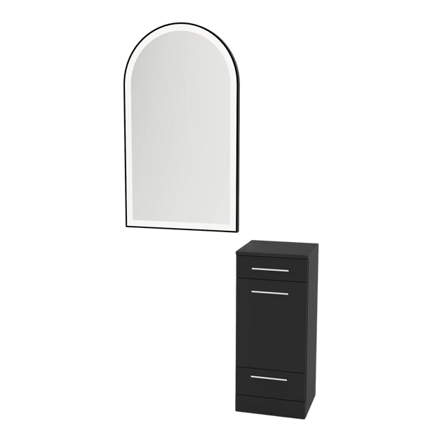 Rococo Mobile Styling Station with Tilt-out Appliance Holder and Black Arch Paloma Mirror - Kaemark