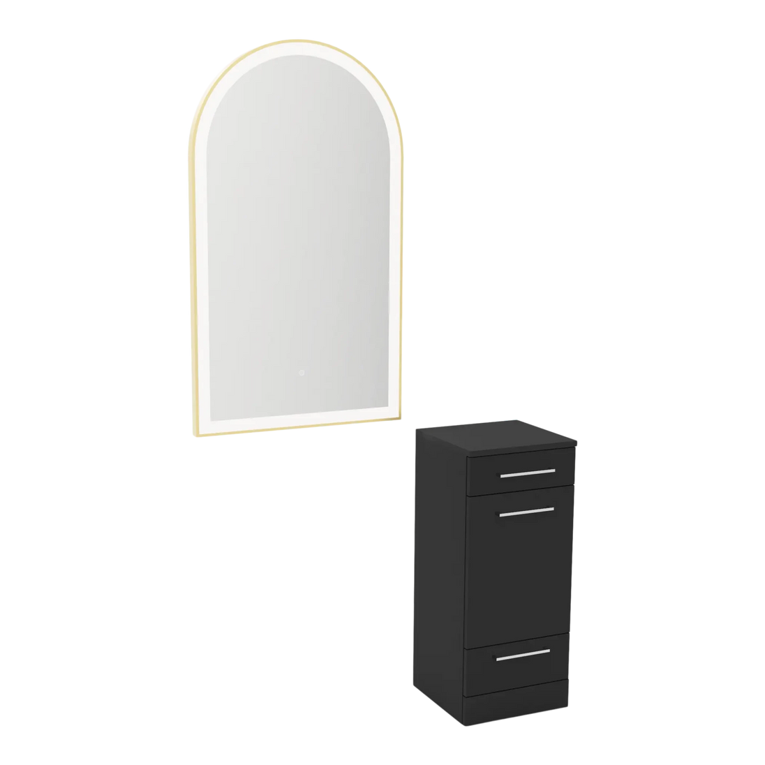 Rococo Mobile Styling Station with Tilt-out Appliance Holder and Gold Arch Paloma Mirror - Kaemark