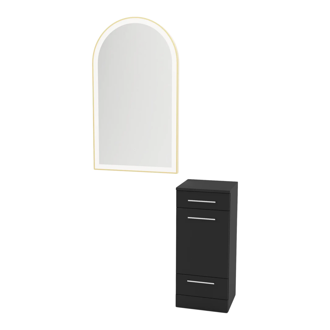 Rococo Mobile Styling Station with Tilt-out Appliance Holder and Gold Arch Paloma Mirror - Kaemark