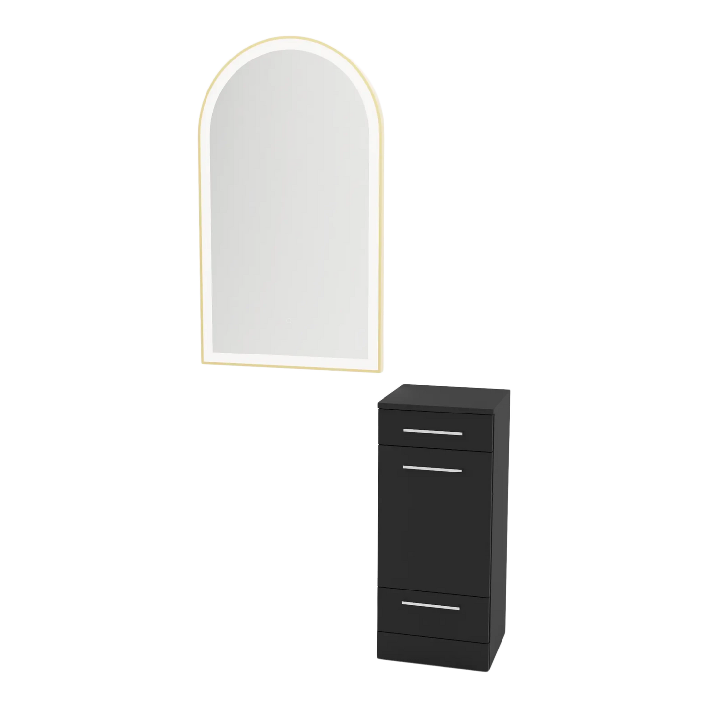 Rococo Mobile Styling Station with Tilt-out Appliance Holder and Gold Arch Paloma Mirror - Kaemark