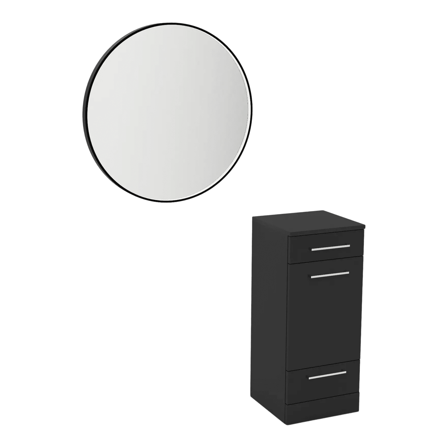 Rococo Mobile Styling Station with Tilt-out Appliance Holder and Black Round Westin Mirror - Kaemark