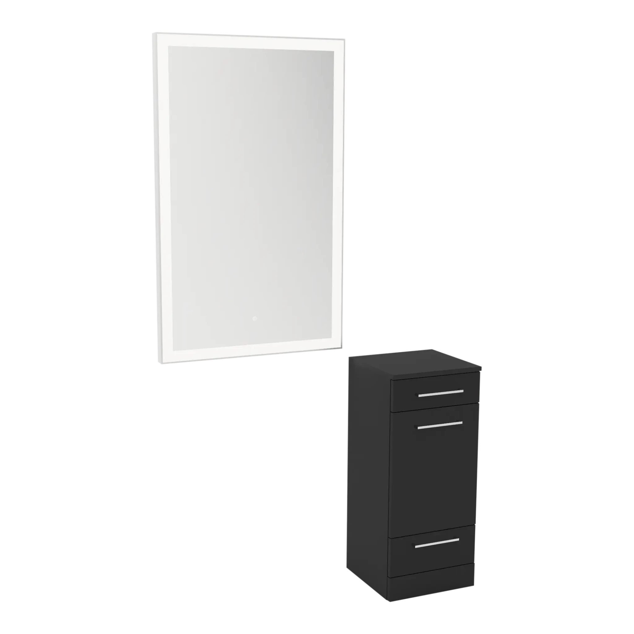 Rococo Mobile Styling Station with Tilt-out Appliance Holder and Silver Rectangle Glo Mirror - Kaemark