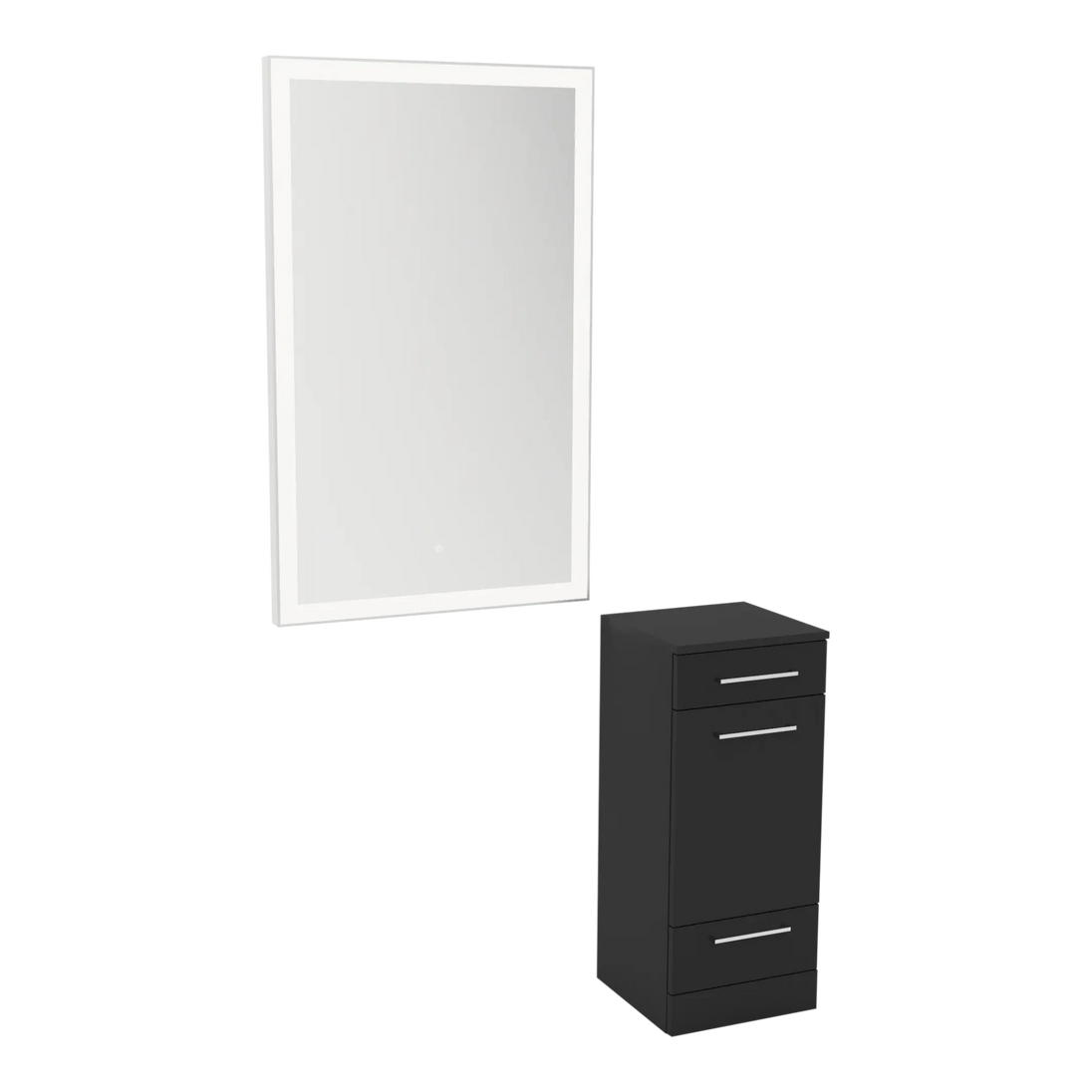 Rococo Mobile Styling Station with Tilt-out Appliance Holder and Silver Rectangle Glo Mirror - Kaemark