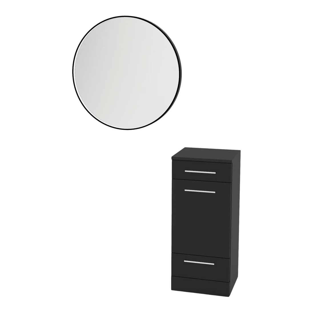 Rococo Mobile Styling Station with Tilt-out Appliance Holder and Black Round Westin Mirror - Kaemark