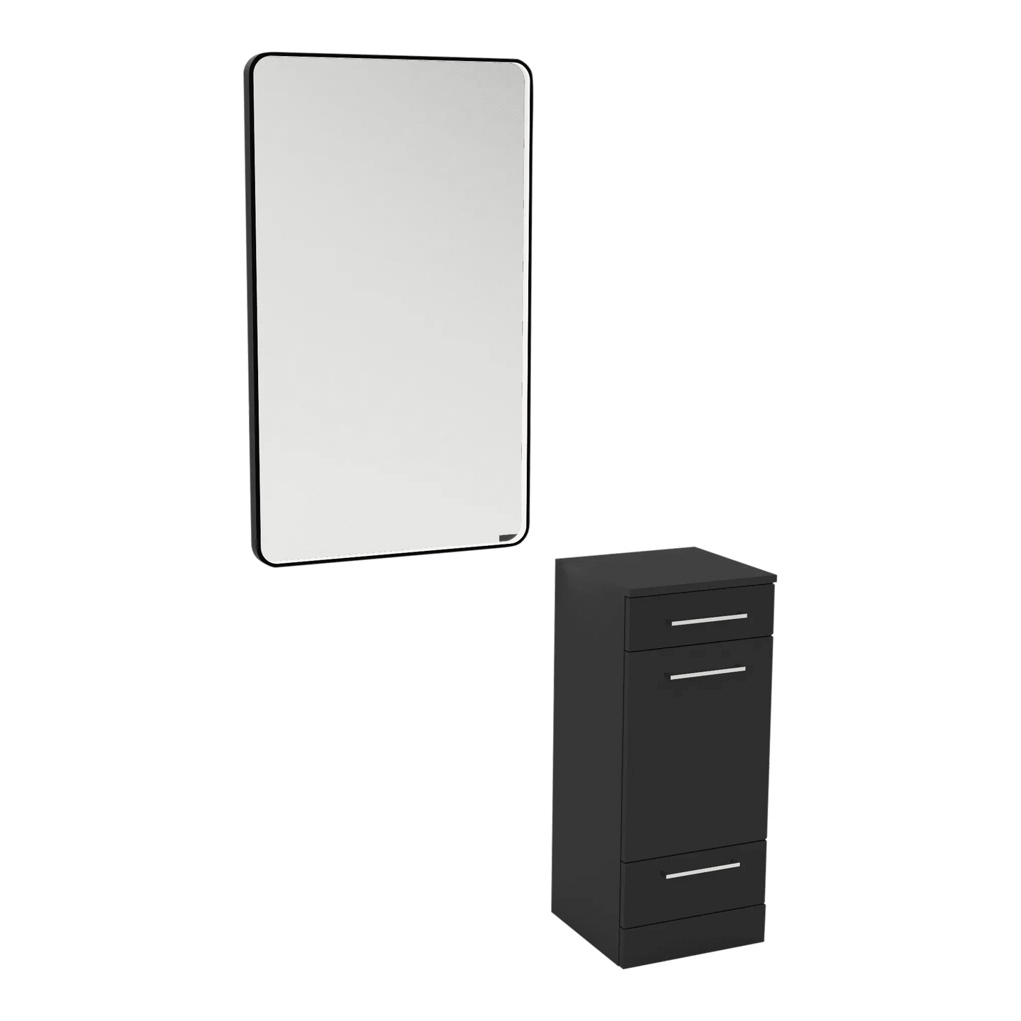 Rococo Mobile Styling Station with Tilt-out Appliance Holder and Black Rectangle Westin Mirror - Kaemark