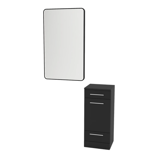 Rococo Mobile Styling Station with Tilt-out Appliance Holder and Black Rectangle Westin Mirror - Kaemark