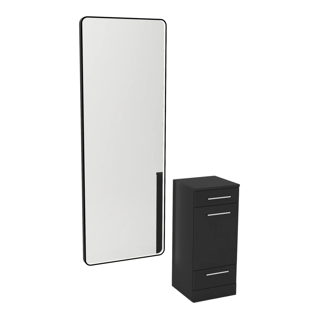 Rococo Mobile Styling Station with Tilt-out Appliance Holder and Black Full-Length Rectangle Westin Mirror - Kaemark