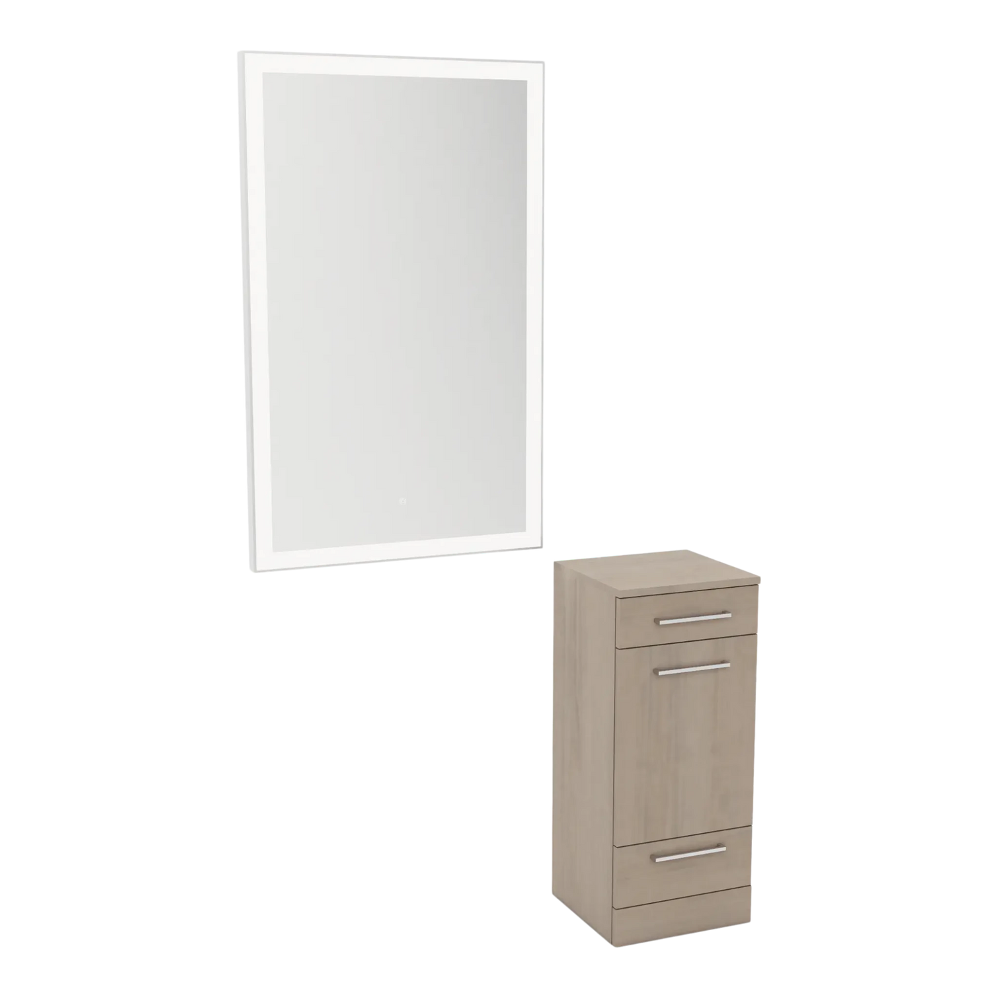 Rococo Mobile Styling Station with Tilt-out Appliance Holder and Silver Rectangle Glo Mirror - Kaemark