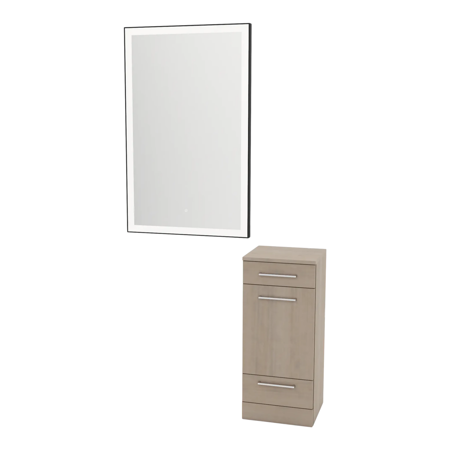 Rococo Mobile Styling Station with Tilt-out Appliance Holder and Silver Rectangle Glo Mirror - Kaemark