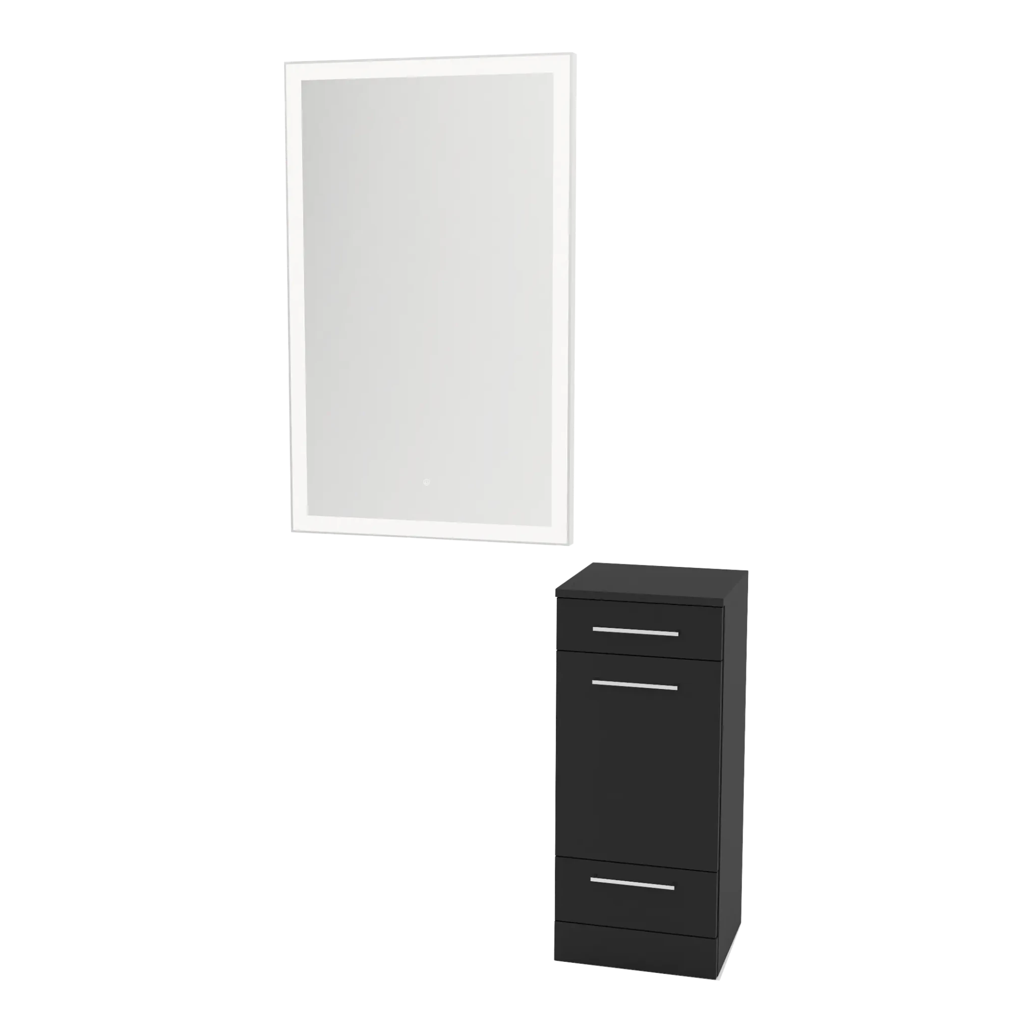 Rococo Mobile Styling Station with Tilt-out Appliance Holder and Silver Rectangle Glo Mirror - Kaemark