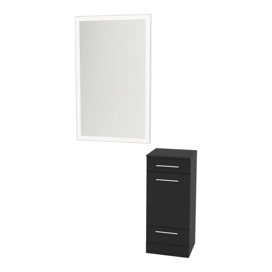 Rococo Mobile Styling Station with Tilt-out Appliance Holder and Silver Rectangle Glo Mirror - Kaemark