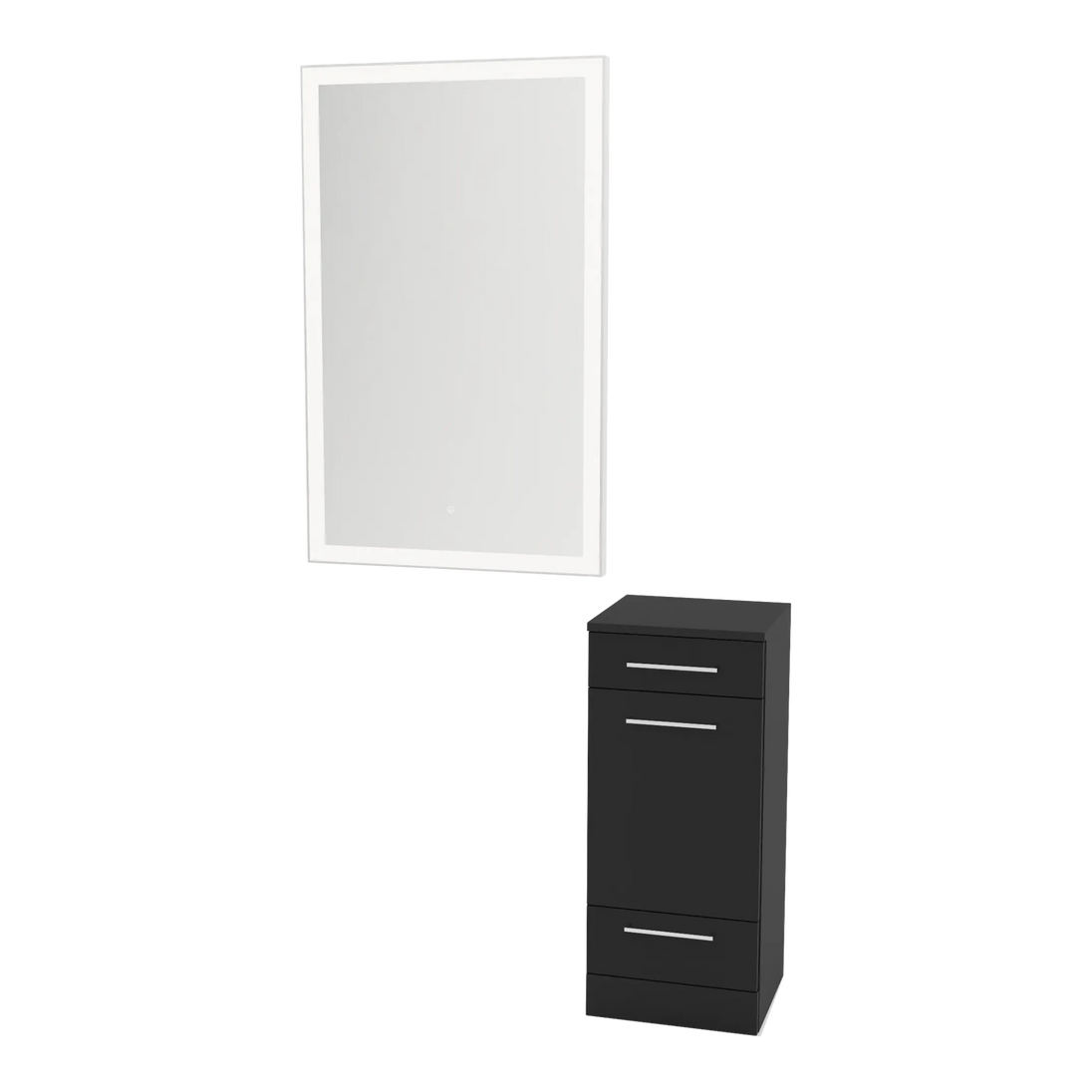 Rococo Mobile Styling Station with Tilt-out Appliance Holder and Silver Rectangle Glo Mirror - Kaemark