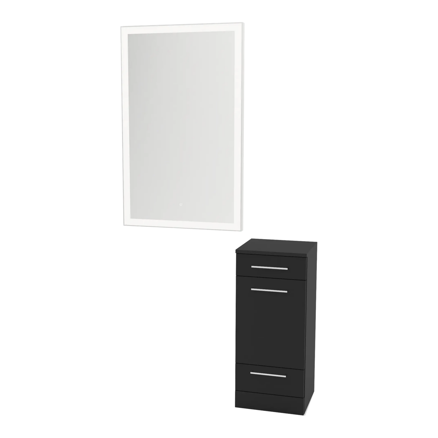 Rococo Mobile Styling Station with Tilt-out Appliance Holder and Silver Rectangle Glo Mirror - Kaemark