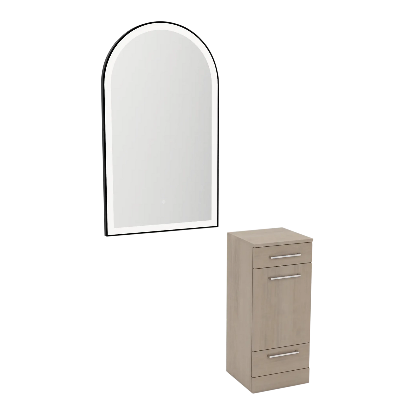 Rococo Mobile Styling Station with Tilt-out Appliance Holder and Black Arch Paloma Mirror - Kaemark
