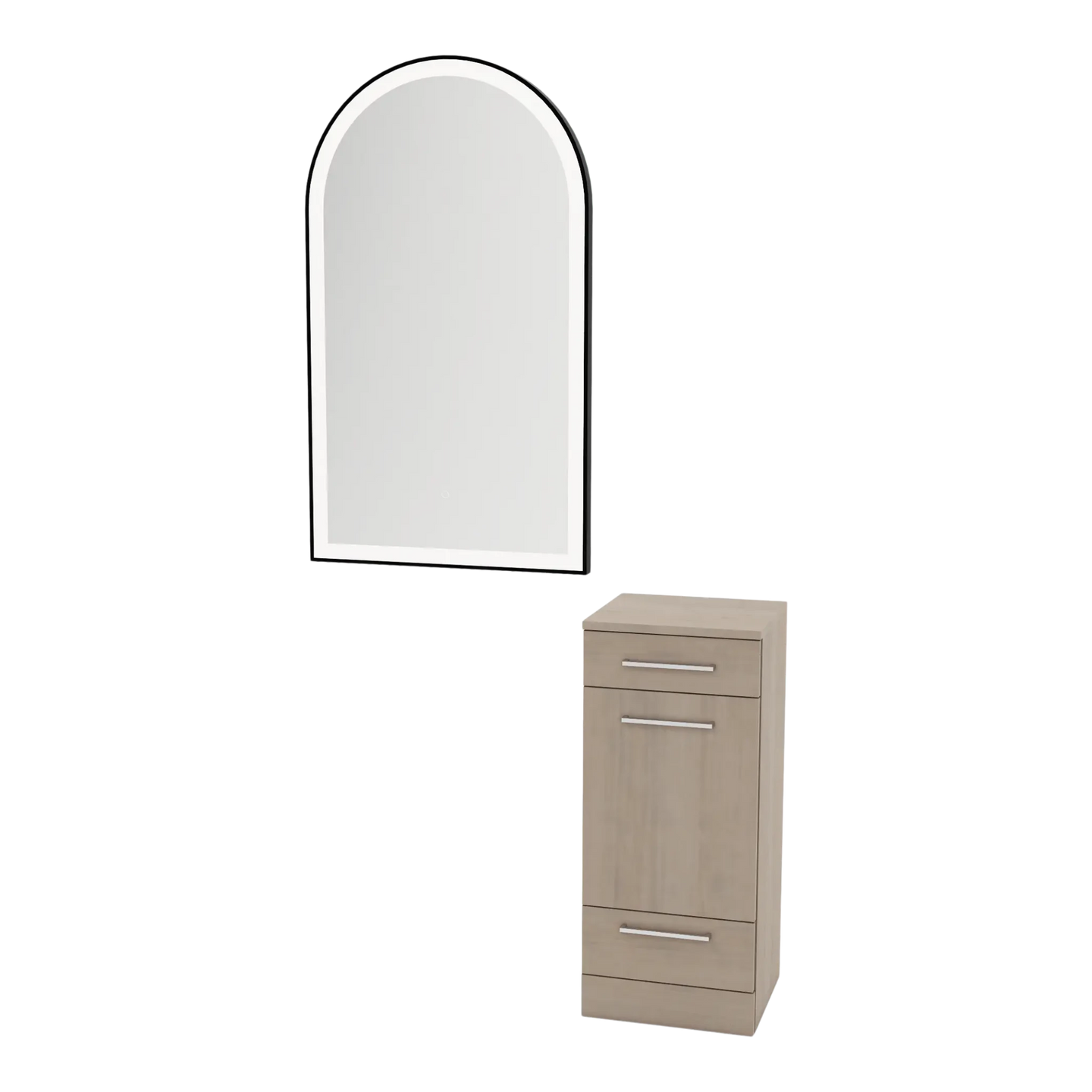 Rococo Mobile Styling Station with Tilt-out Appliance Holder and Black Arch Paloma Mirror - Kaemark