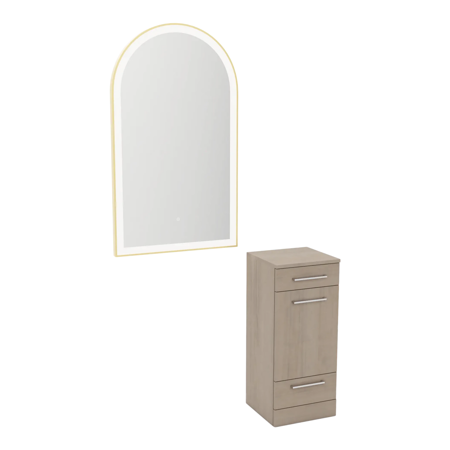 Rococo Mobile Styling Station with Tilt-out Appliance Holder and Gold Arch Paloma Mirror - Kaemark