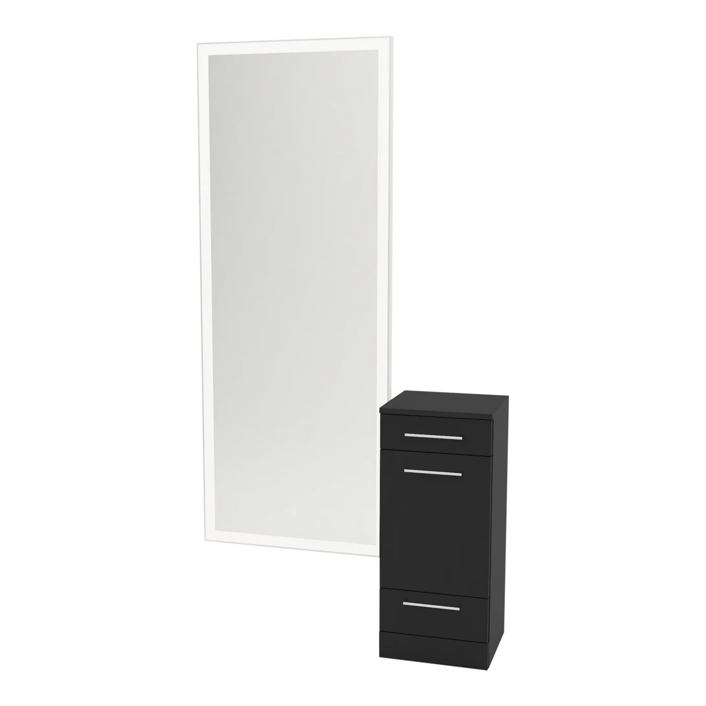 Rococo Mobile Styling Station with Tilt-out Appliance Holder and Silver Full-Length Rectangle Glo Mirror - Kaemark