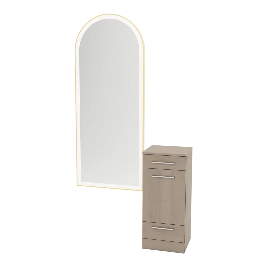 Rococo Mobile Styling Station with Tilt-out Appliance Holder and Gold Full-Length Arch Paloma Mirror - Kaemark