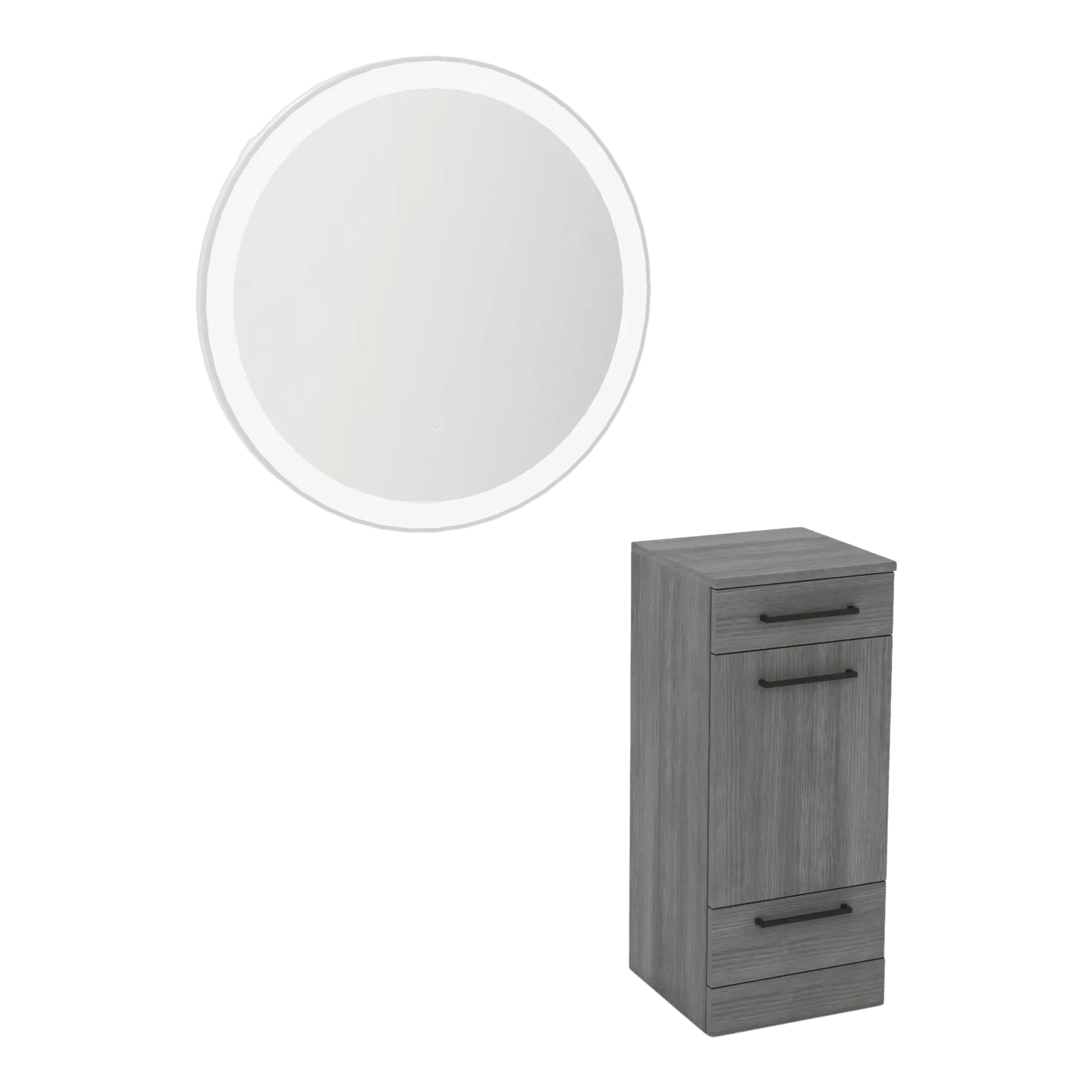 Rococo Mobile Styling Station with Tilt-out Appliance Holder and Silver Round Glo Mirror - Kaemark