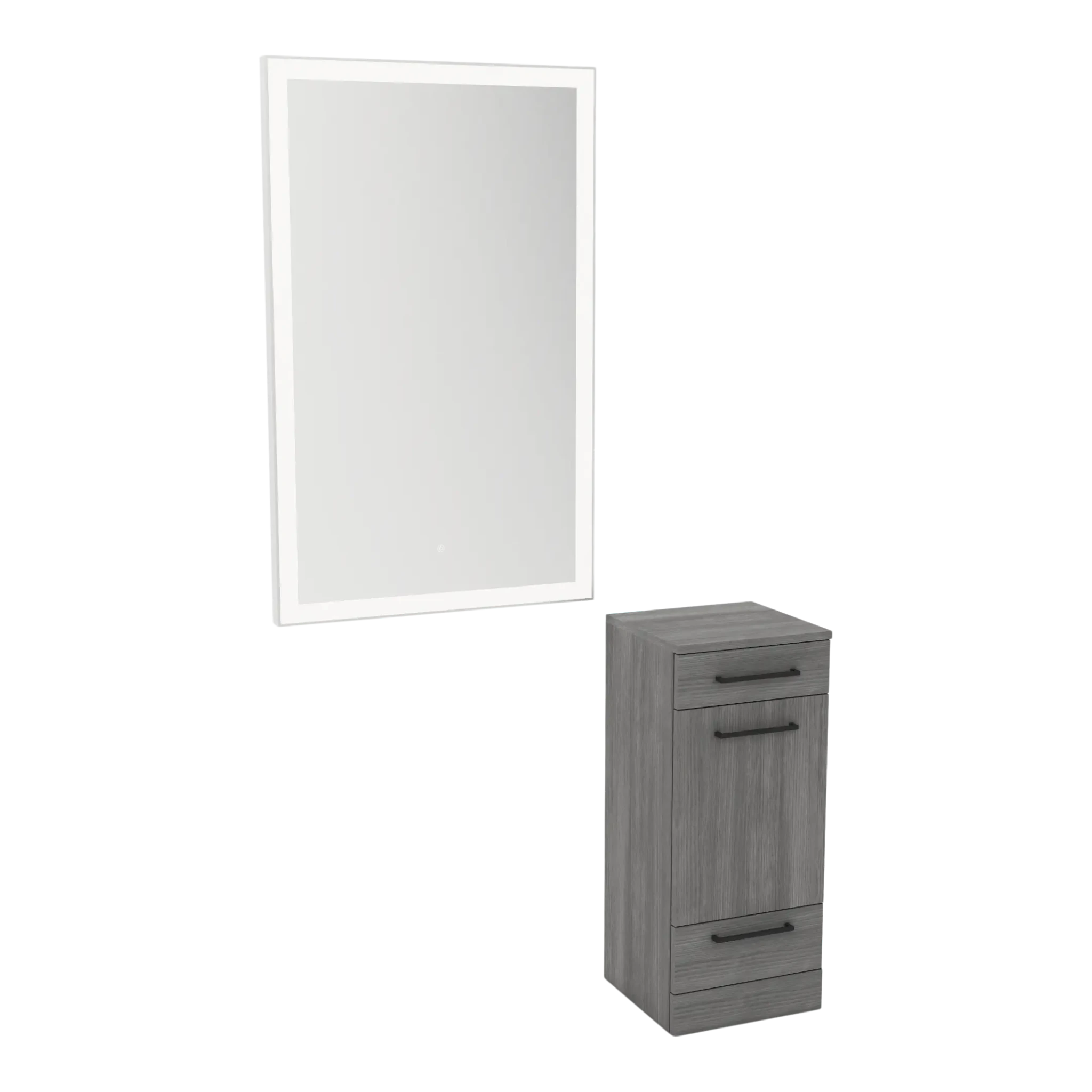 Rococo Mobile Styling Station with Tilt-out Appliance Holder and Silver Rectangle Glo Mirror - Kaemark