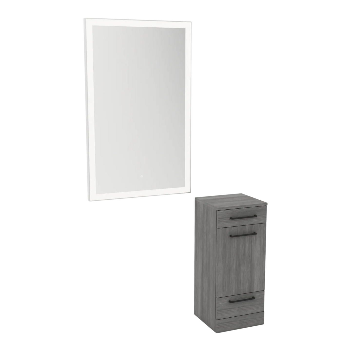 Rococo Mobile Styling Station with Tilt-out Appliance Holder and Silver Rectangle Glo Mirror - Kaemark