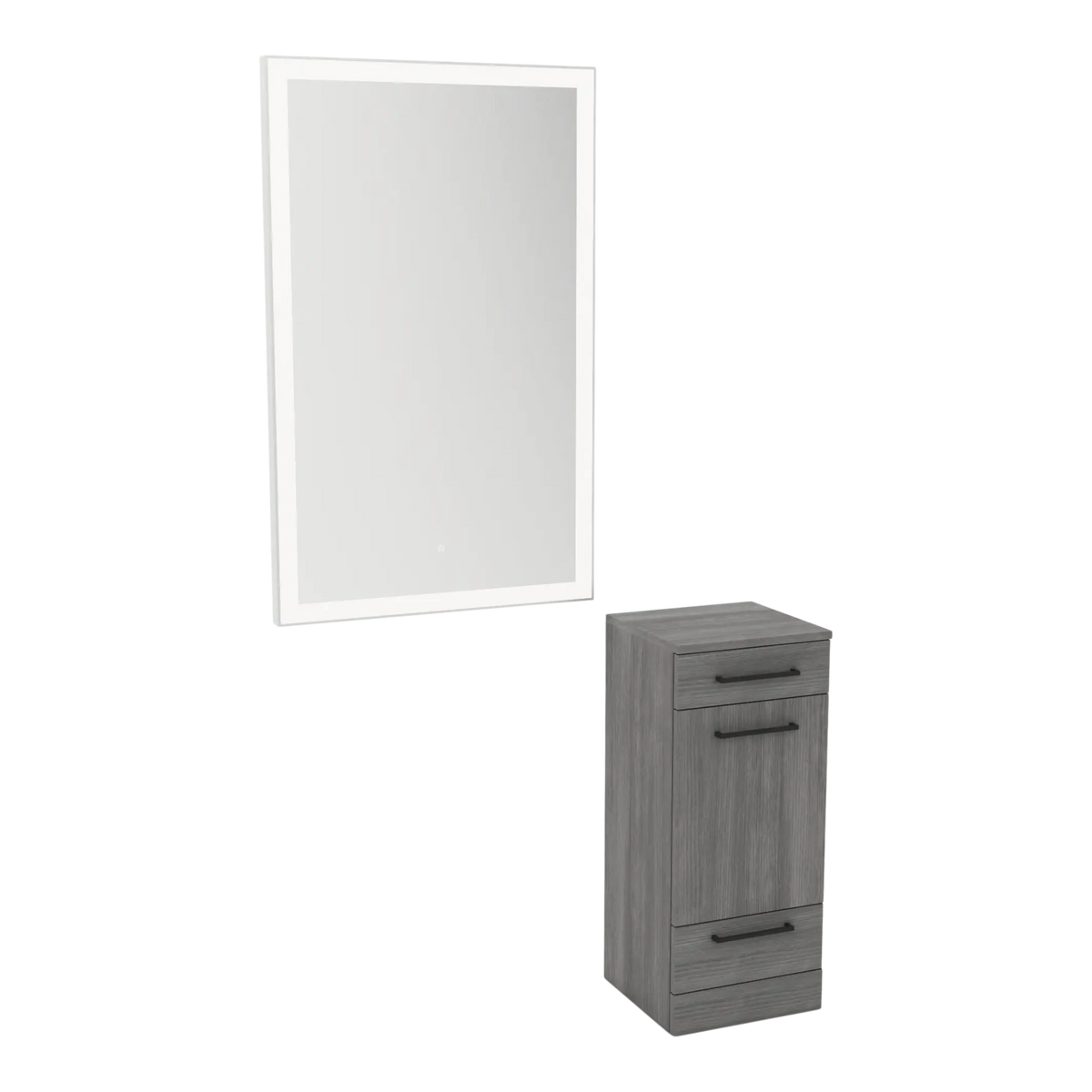 Rococo Mobile Styling Station with Tilt-out Appliance Holder and Silver Rectangle Glo Mirror - Kaemark