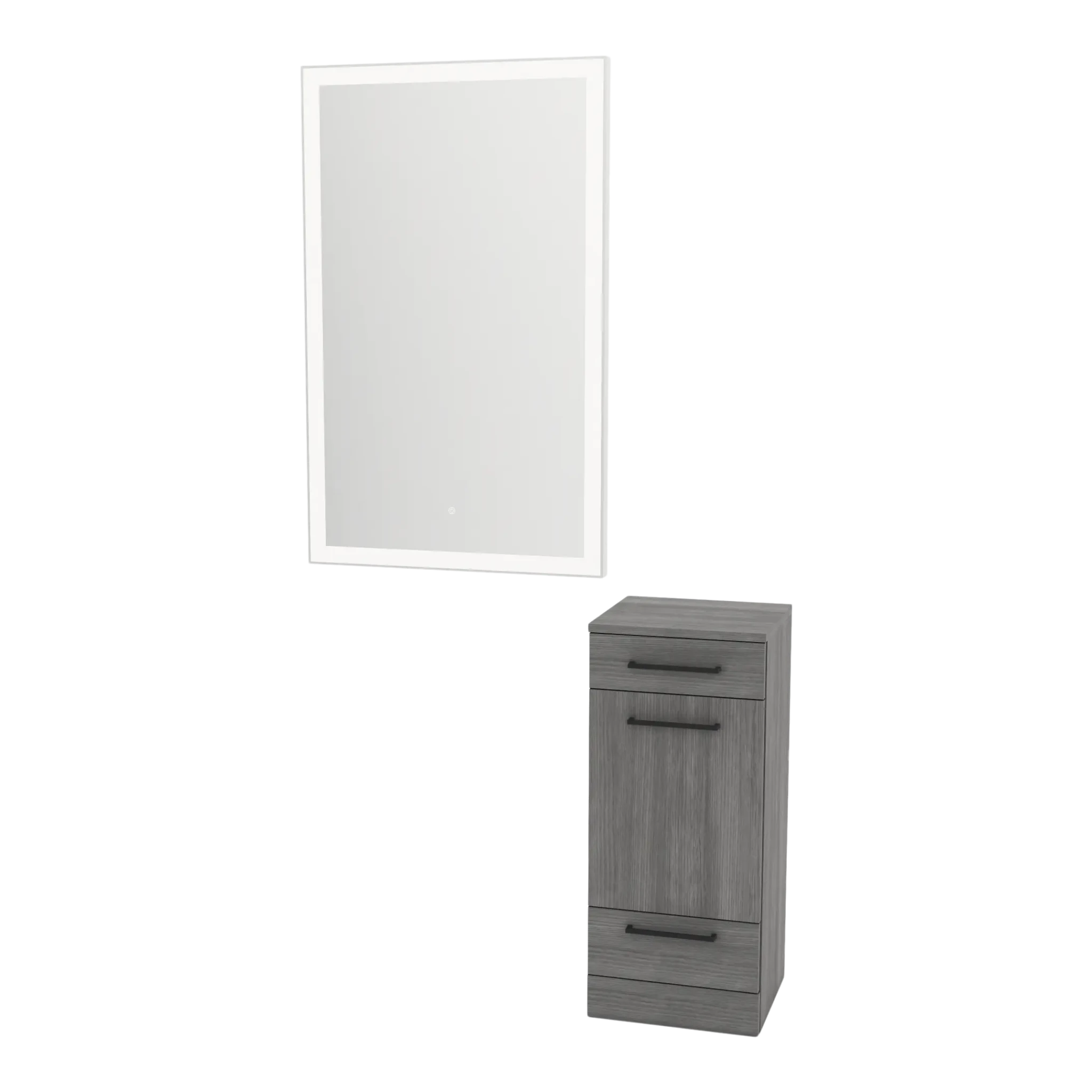 Rococo Mobile Styling Station with Tilt-out Appliance Holder and Silver Rectangle Glo Mirror - Kaemark