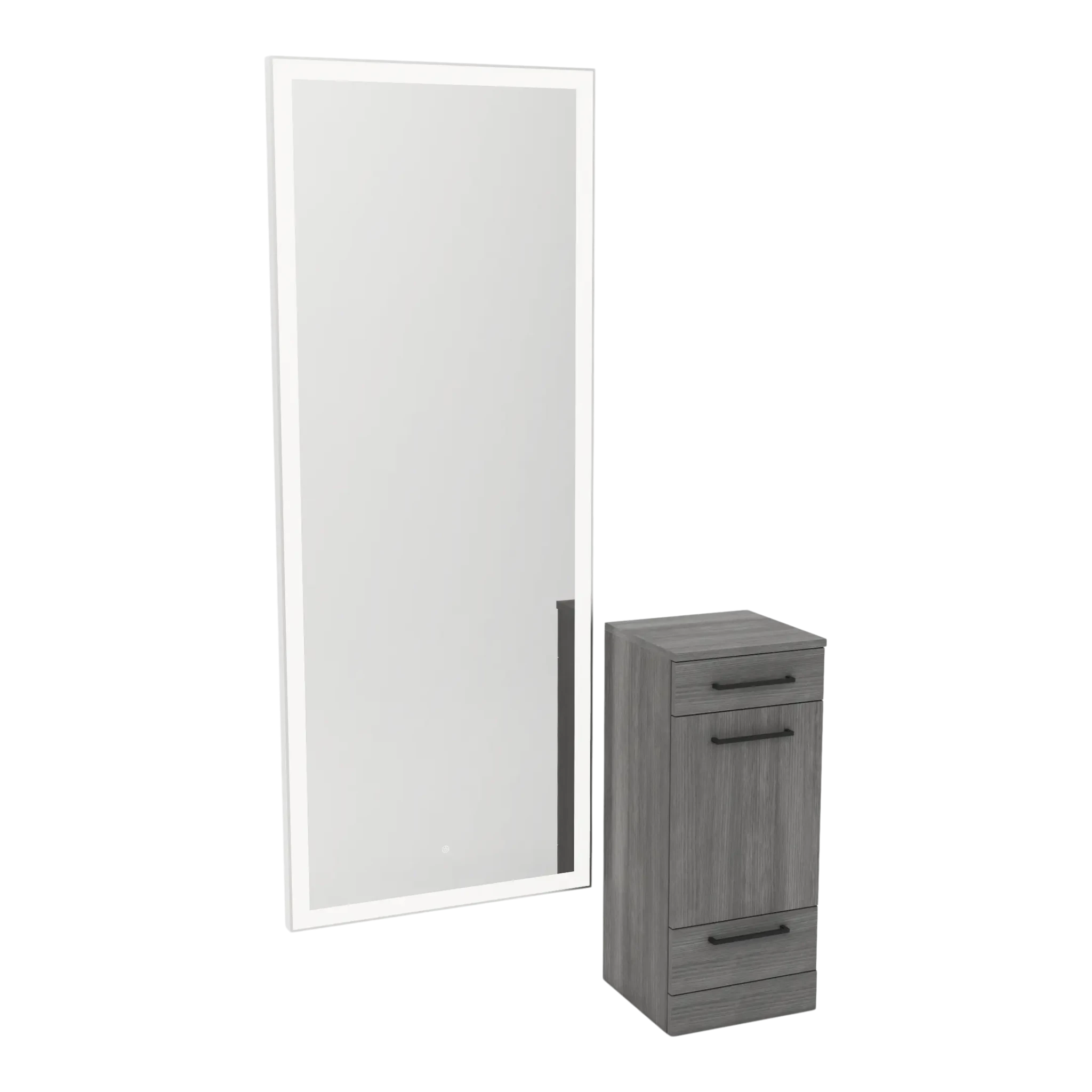 Rococo Mobile Styling Station with Tilt-out Appliance Holder and Silver Full-Length Rectangle Glo Mirror - Kaemark