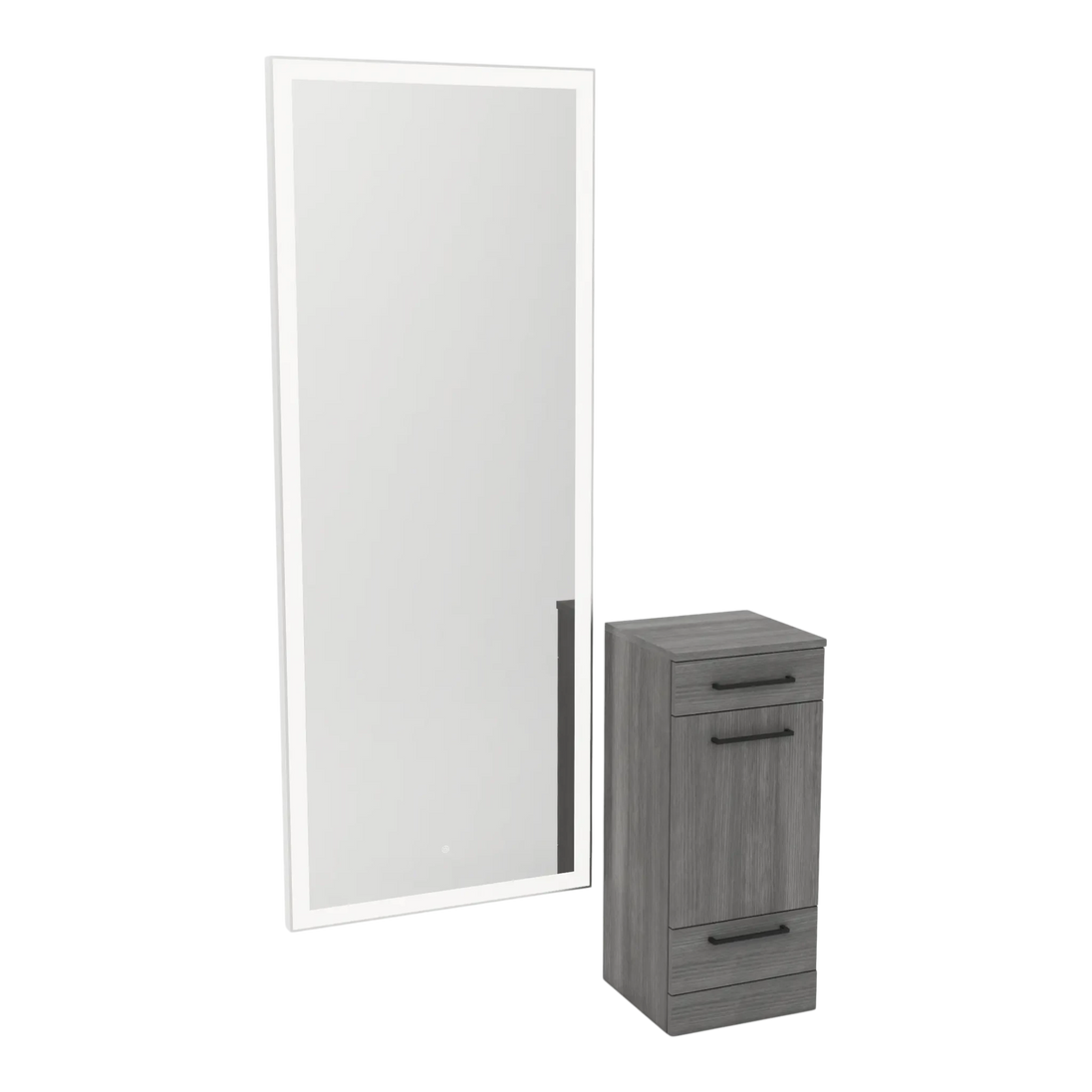 Rococo Mobile Styling Station with Tilt-out Appliance Holder and Silver Full-Length Rectangle Glo Mirror - Kaemark