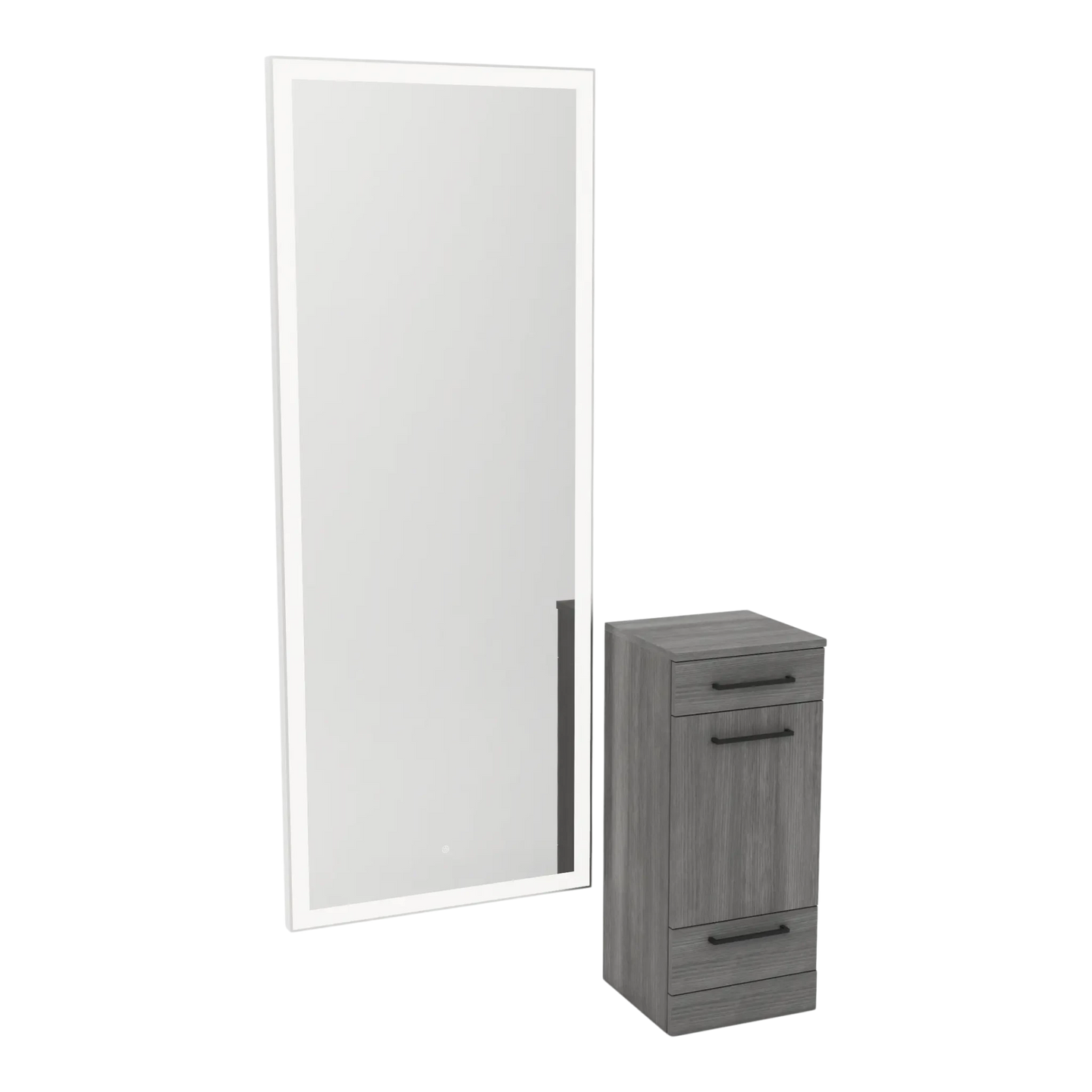 Rococo Mobile Styling Station with Tilt-out Appliance Holder and Silver Full-Length Rectangle Glo Mirror - Kaemark