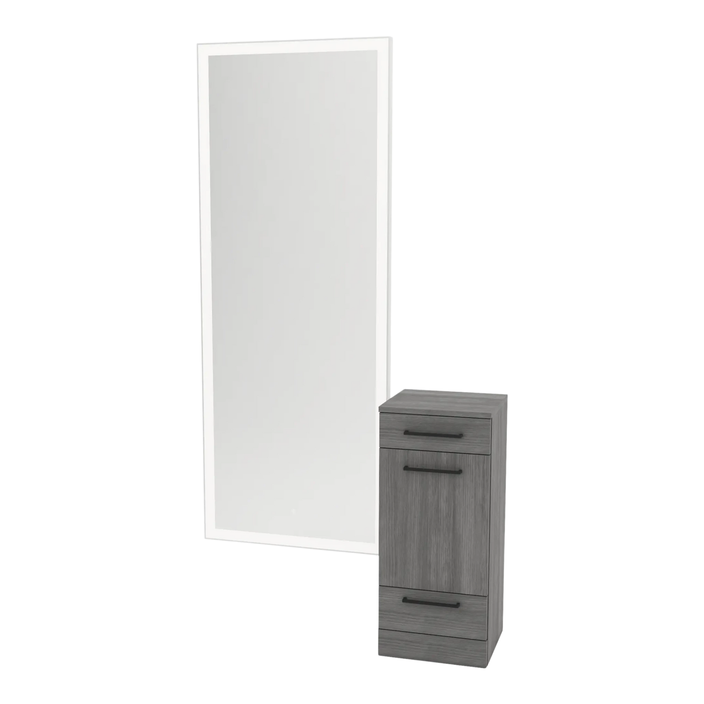 Rococo Mobile Styling Station with Tilt-out Appliance Holder and Silver Full-Length Rectangle Glo Mirror - Kaemark