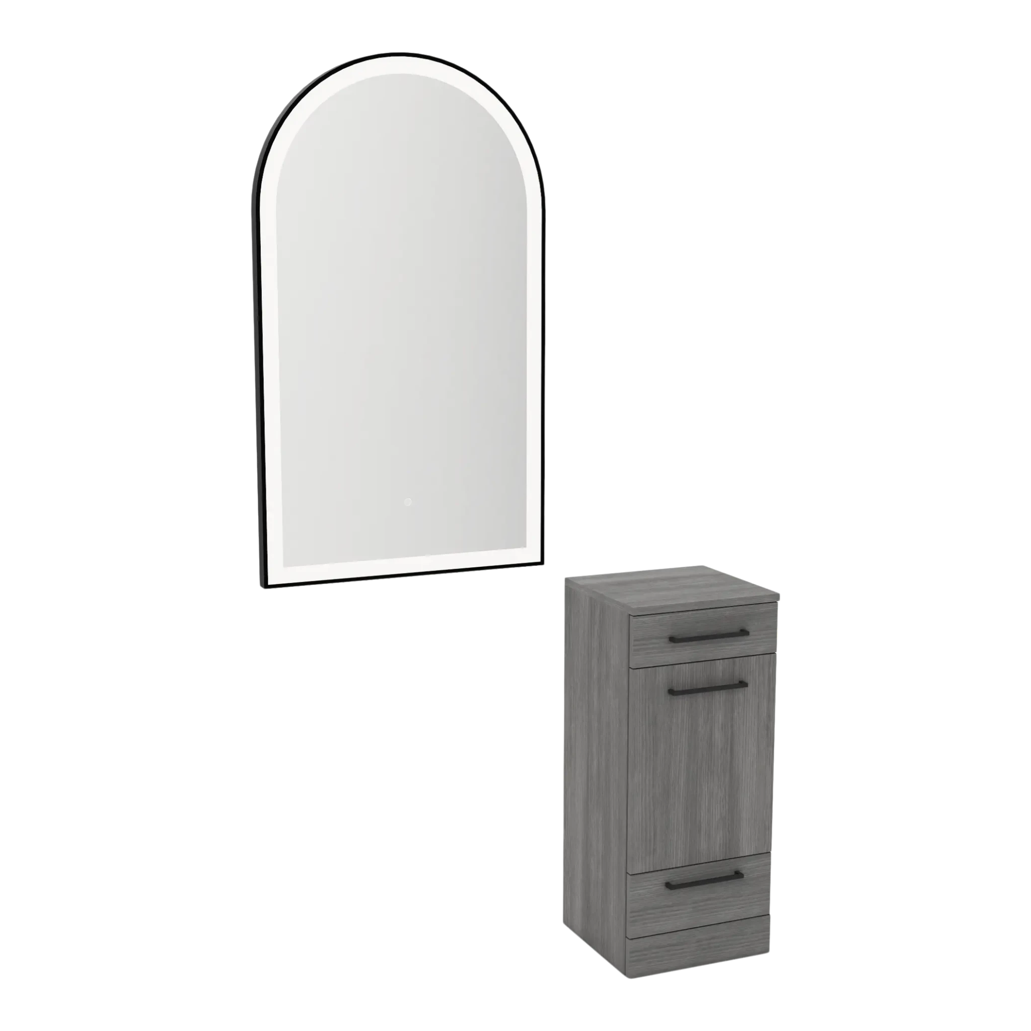 Rococo Mobile Styling Station with Tilt-out Appliance Holder and Black Arch Paloma Mirror - Kaemark